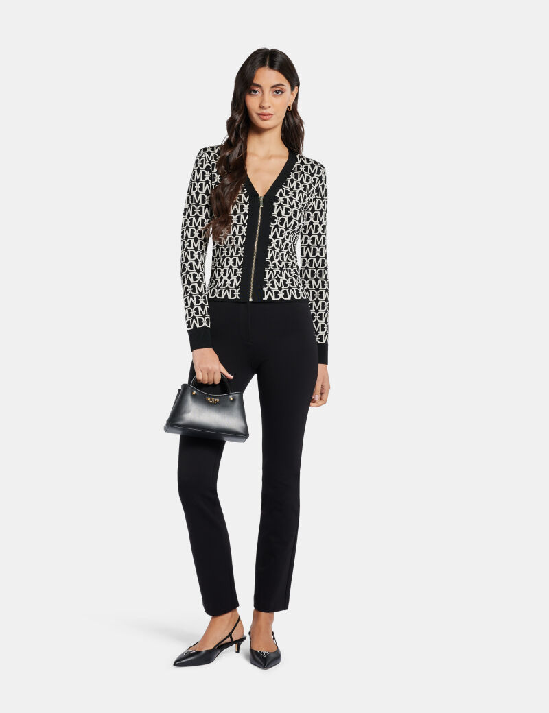 Allover jacquard long sleeve cardigan