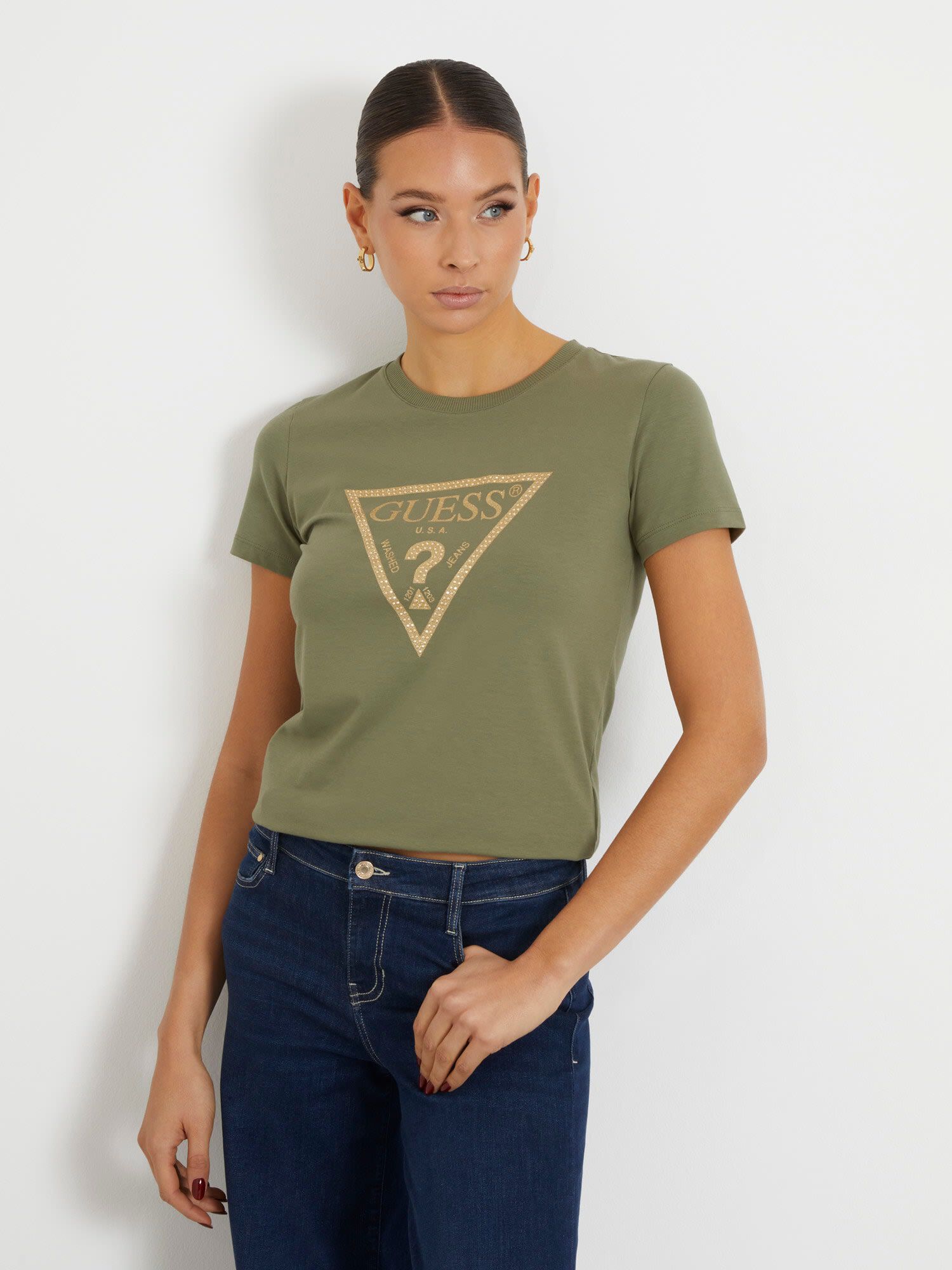 Shop GUESS Online Triangle Logo Stretch T Shirt
