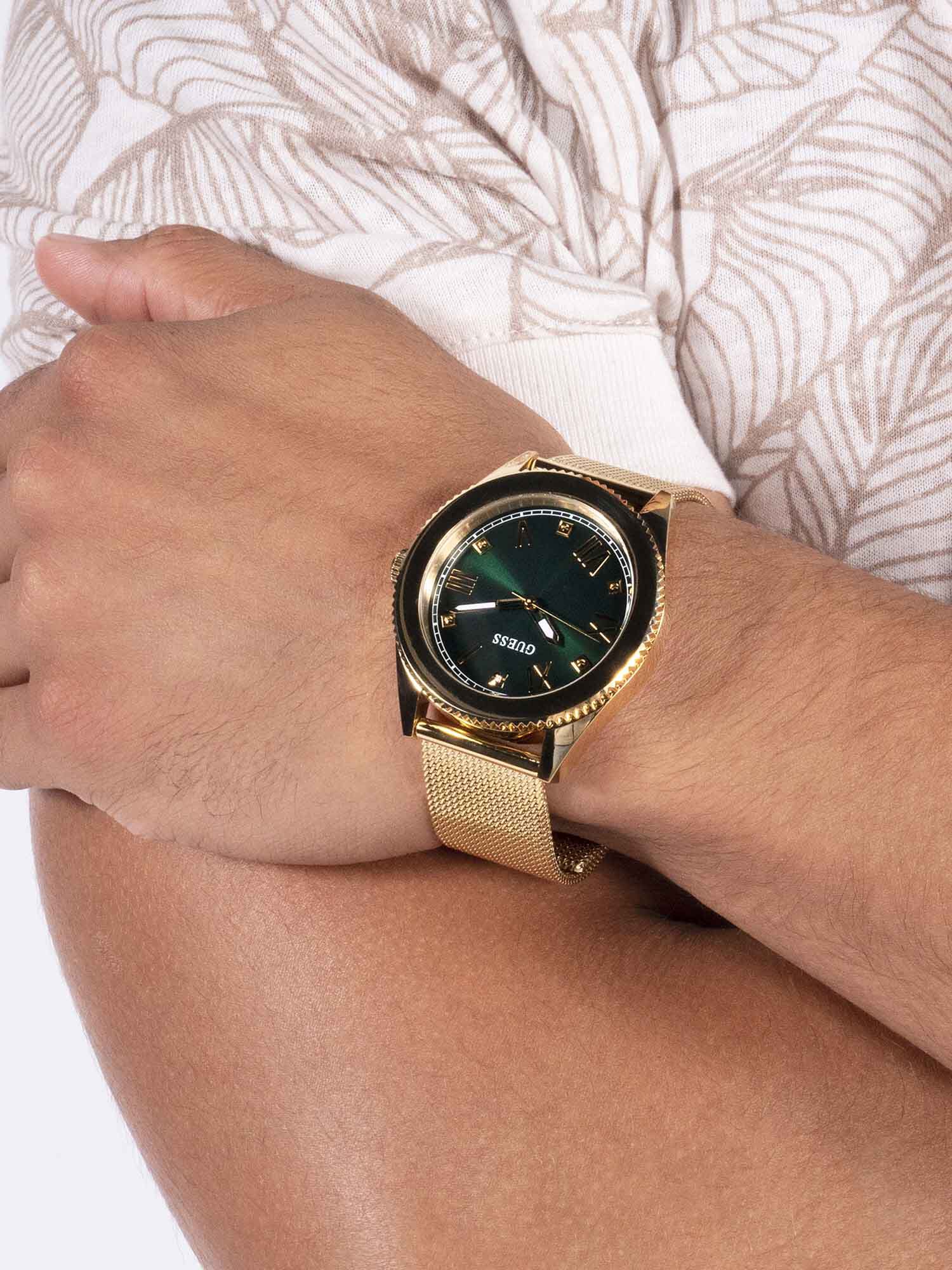 Shop GUESS Online Gold tone Mesh Analog Watch