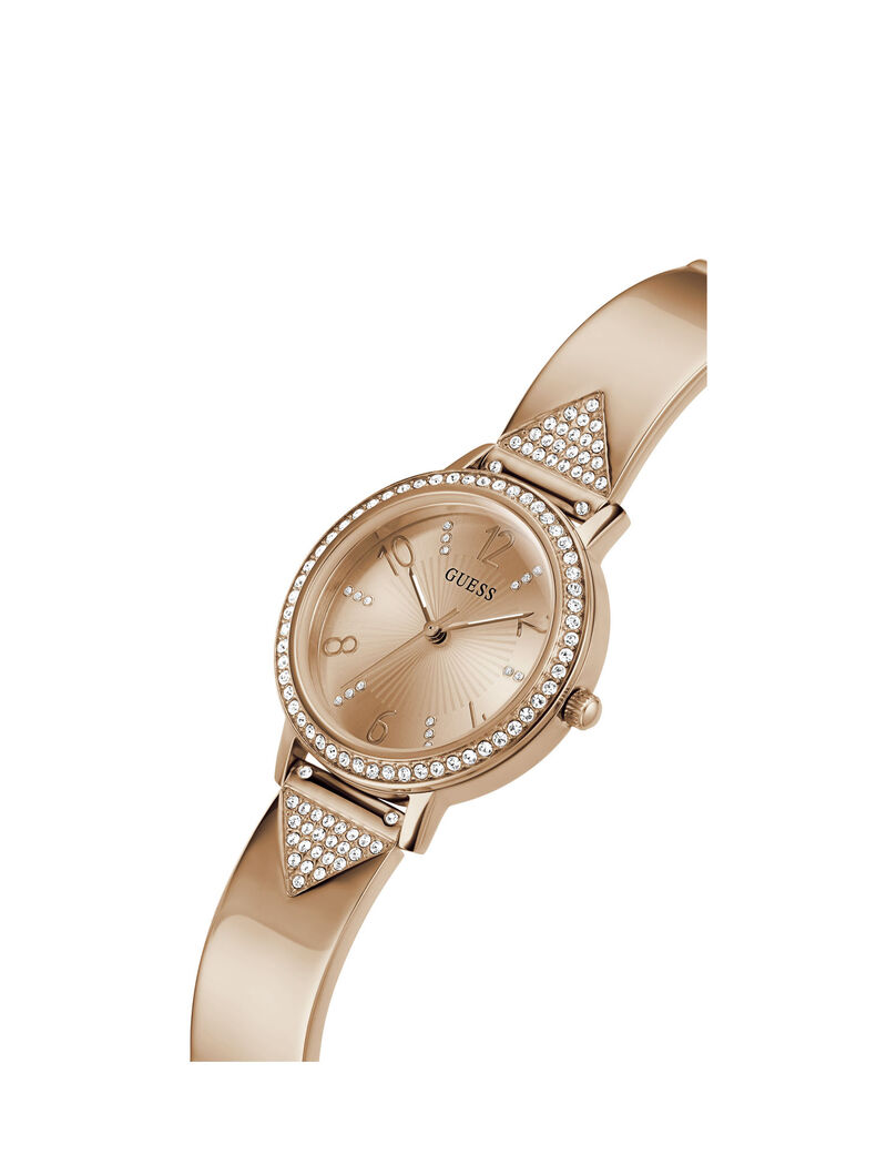 ساعة تناظرية باللون الذهبي الوردي