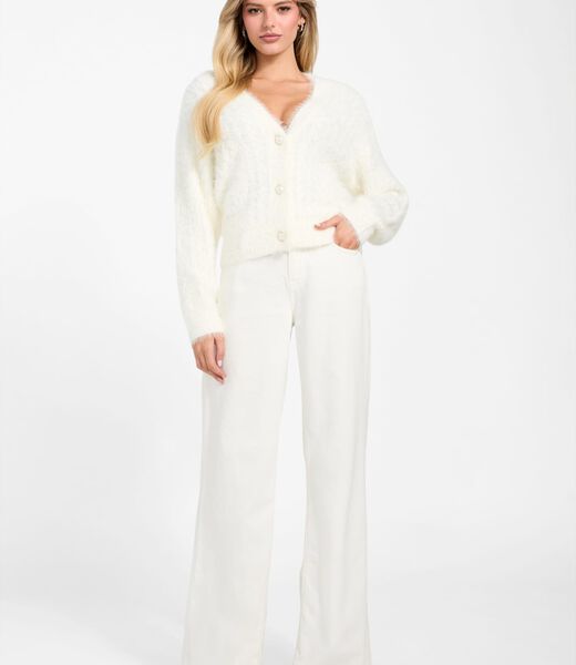 guess fuzzy cable knit cardigan
