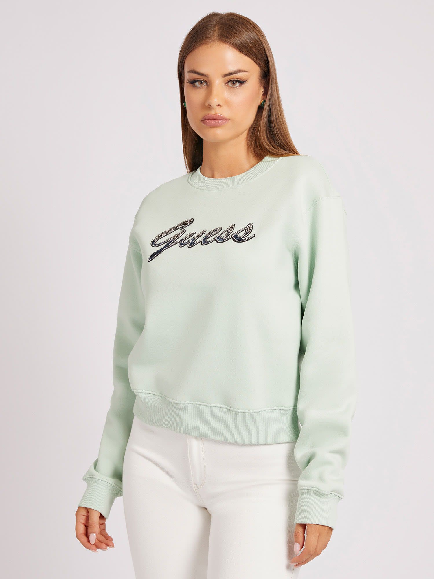 Guess green sweatshirt clearance