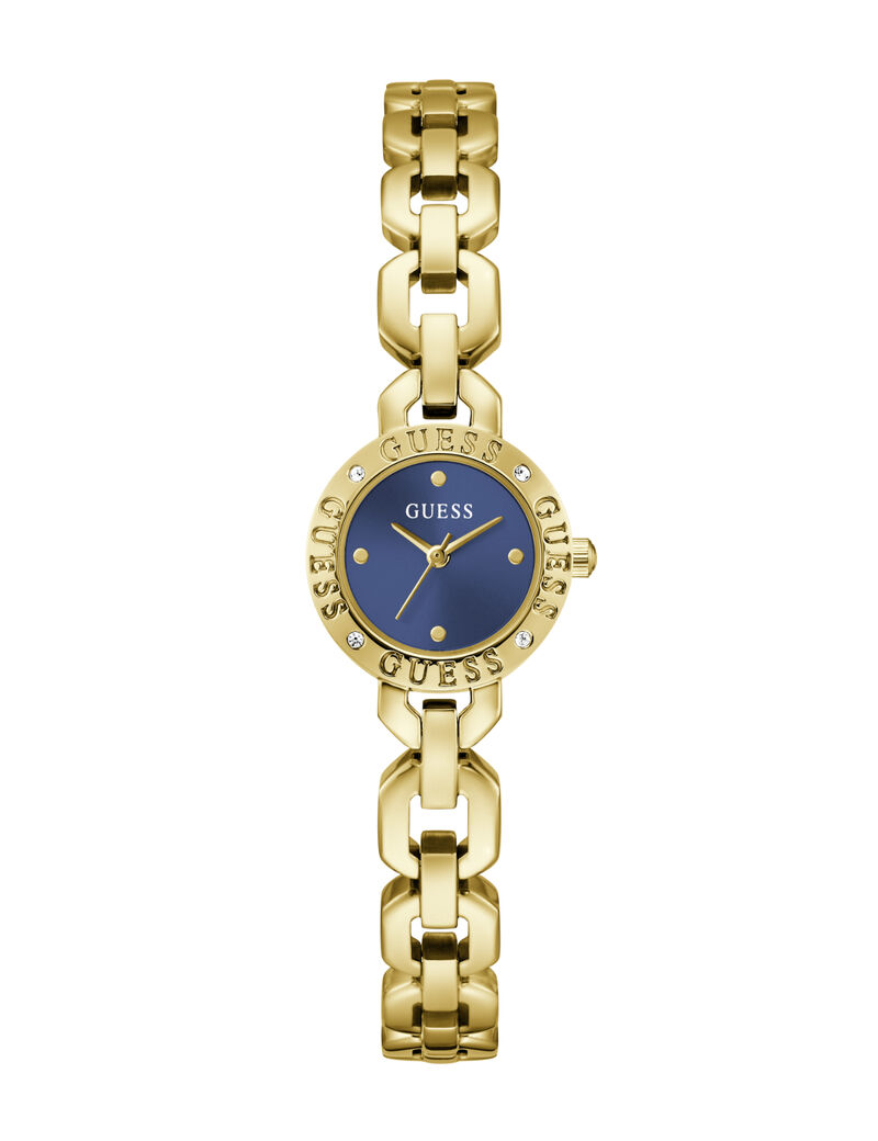guess ladies yellow gold tone round analog watch