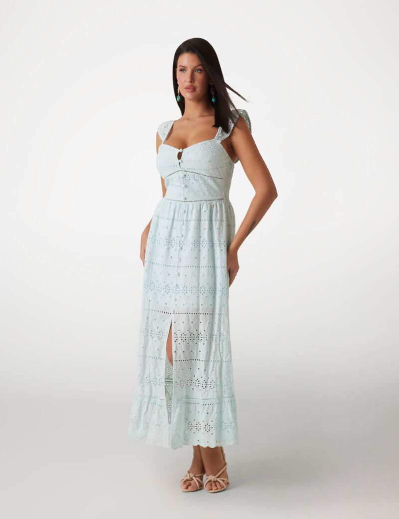 فستان تطريز إنجليزي طويل