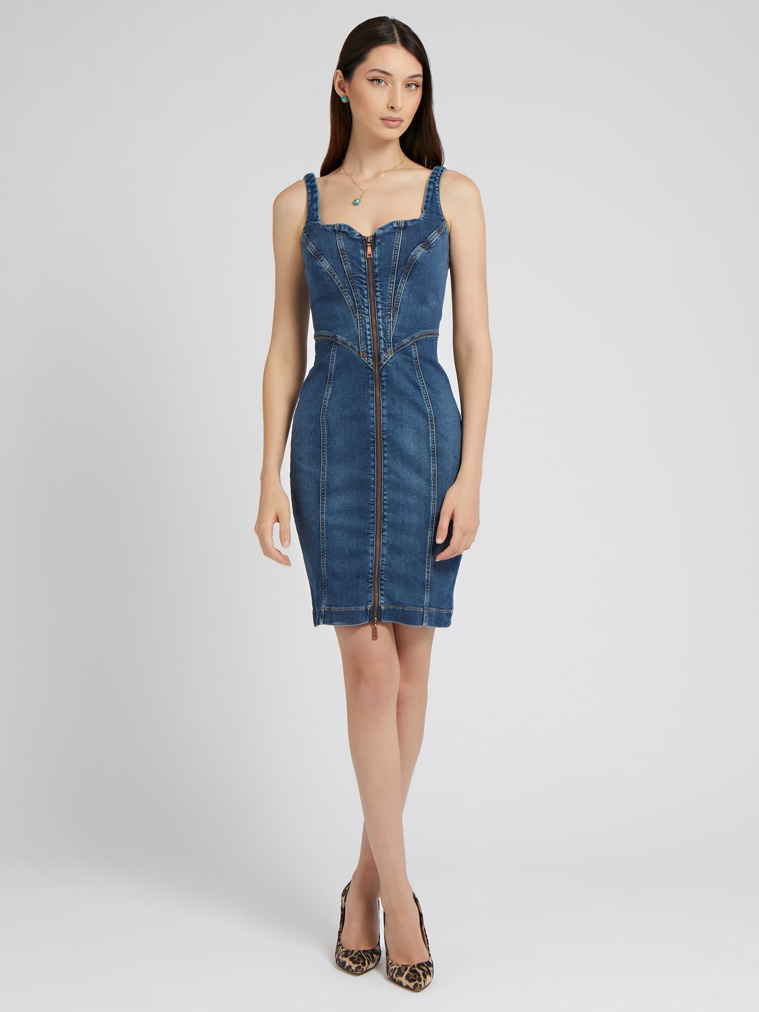 Front Zip Fastening Denim Dress