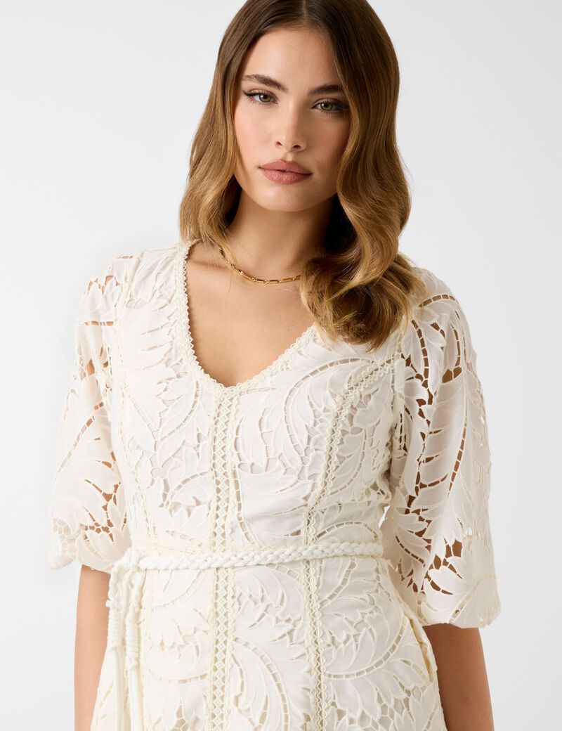 3 QTR SLV EMB VIDA DRESS