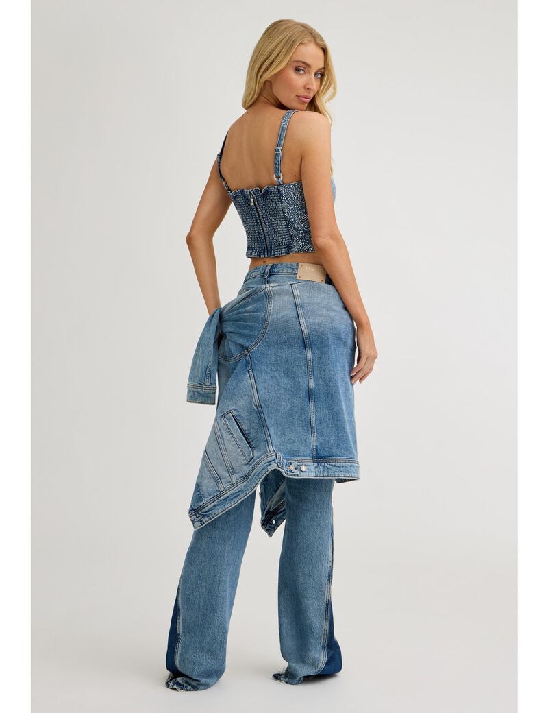 guess rhinestones denim corset