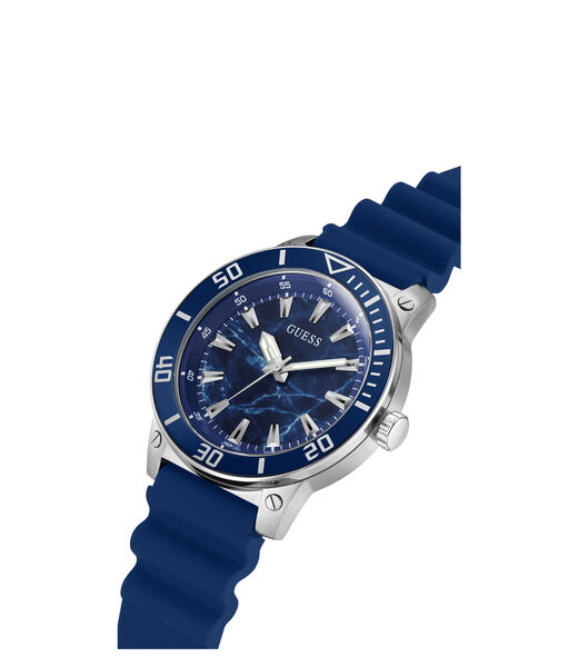 Blue And Silver Analog Silicone Watch