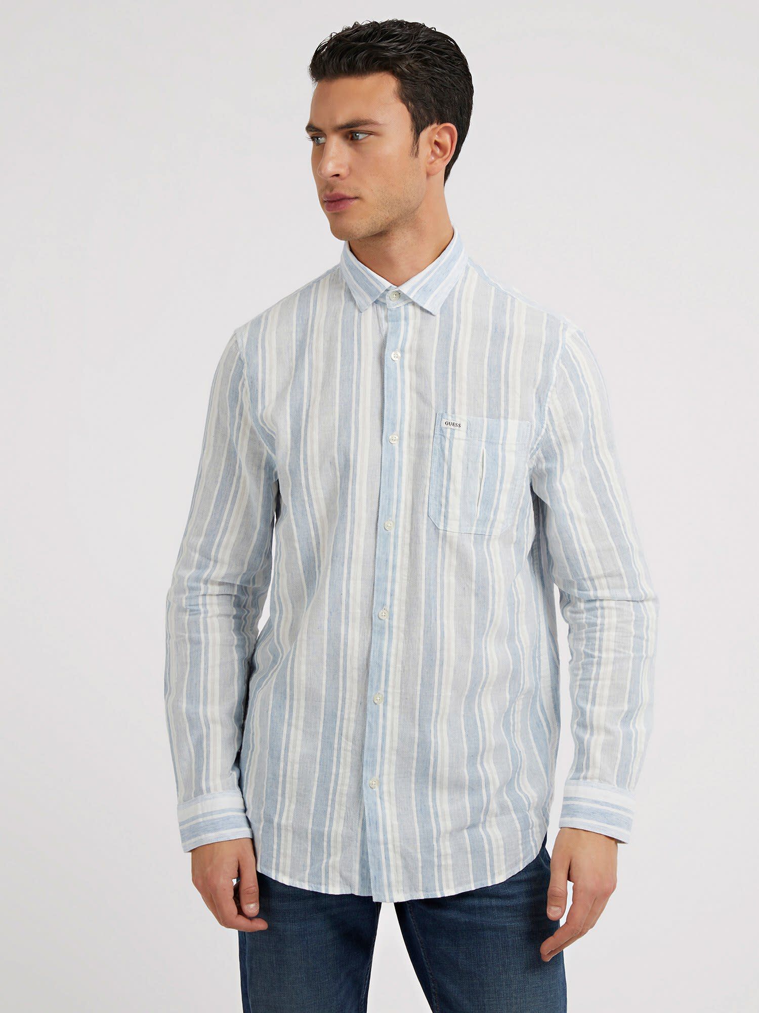 Guess grey striped shirt top