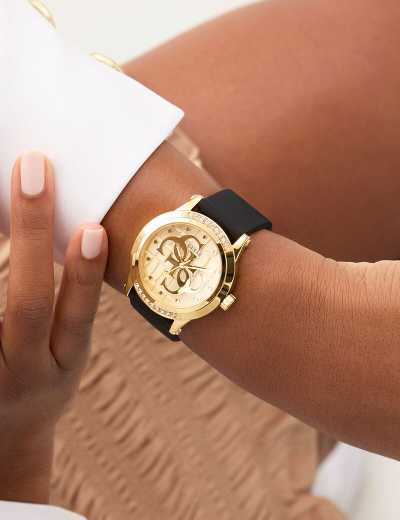 guess ladies black gold tone analog watch