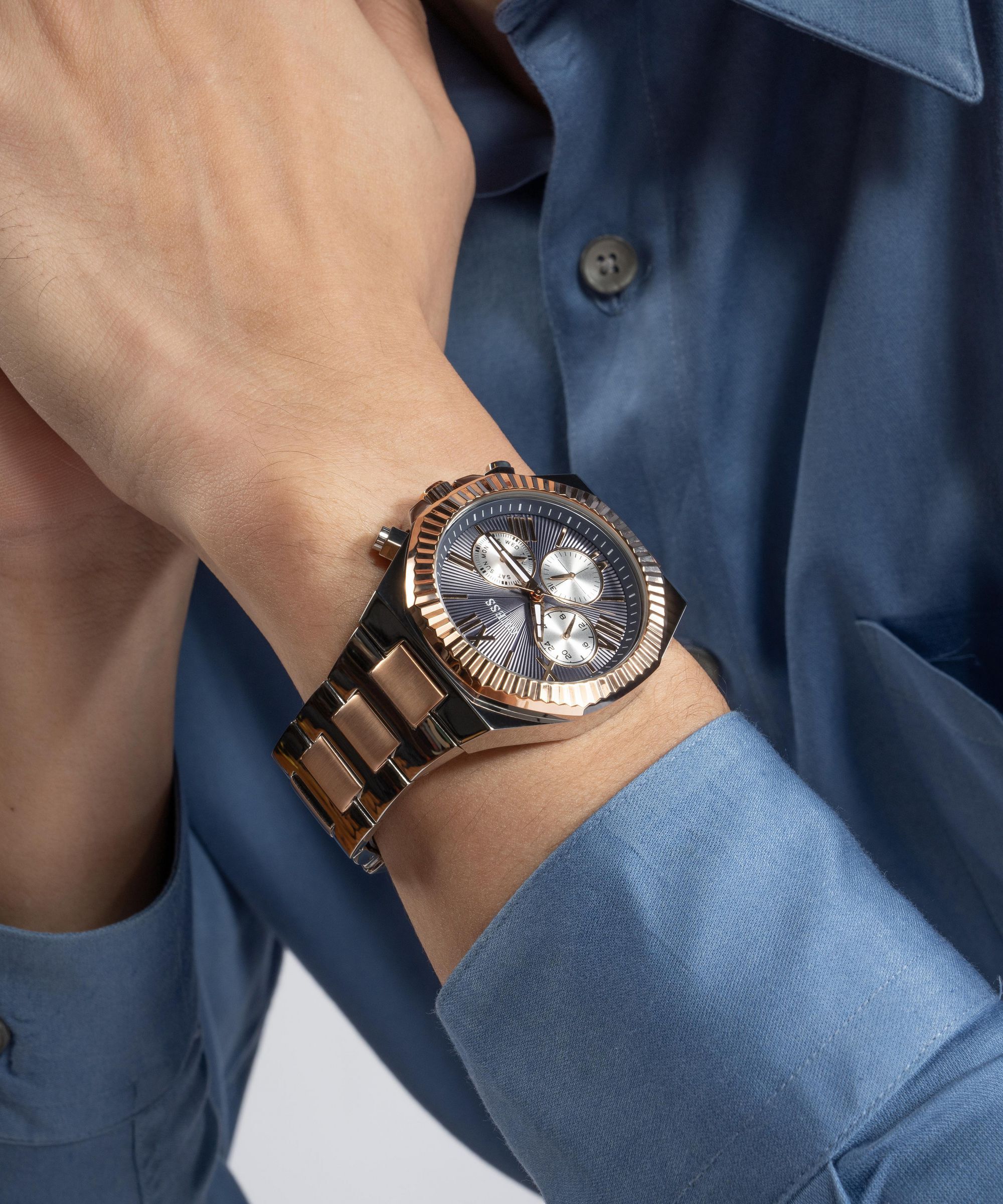 Shop GUESS Online 2 Tone Quartz Analog Recycled Steel Watch