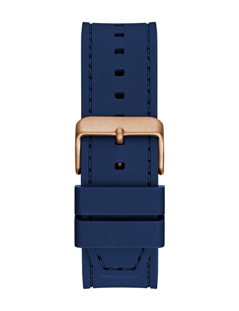 Mens Blue Rose Gold Tone Analog Watch