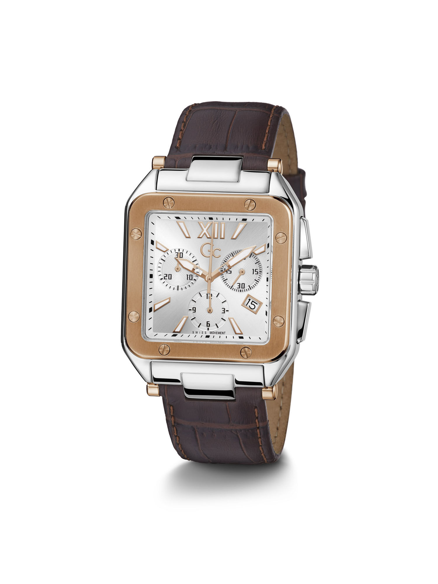 Square chronograph watch top