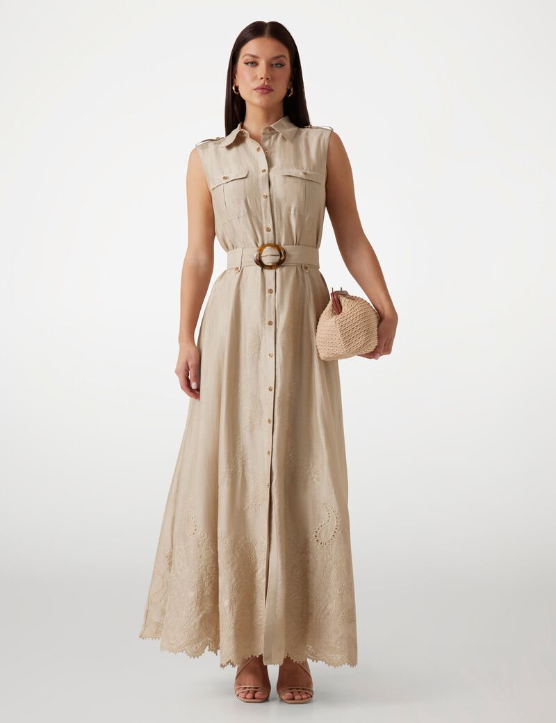 Marciano linen-blend long dress