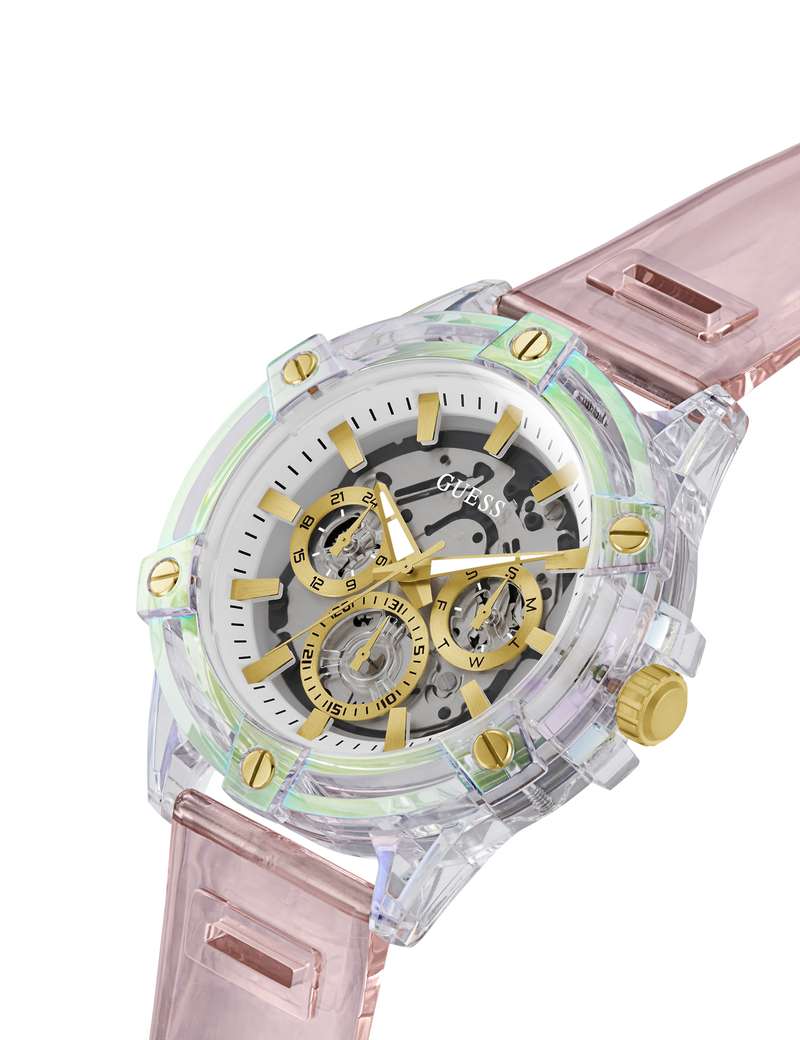 Mens Pink Clear Multi-function Watch