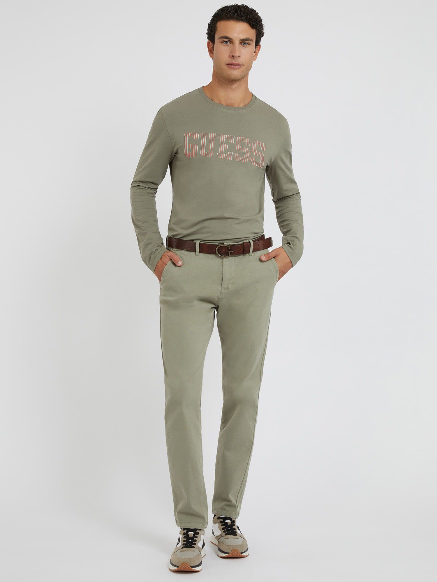 Shop GUESS Online Front Logo Long Sleeves T Shirt