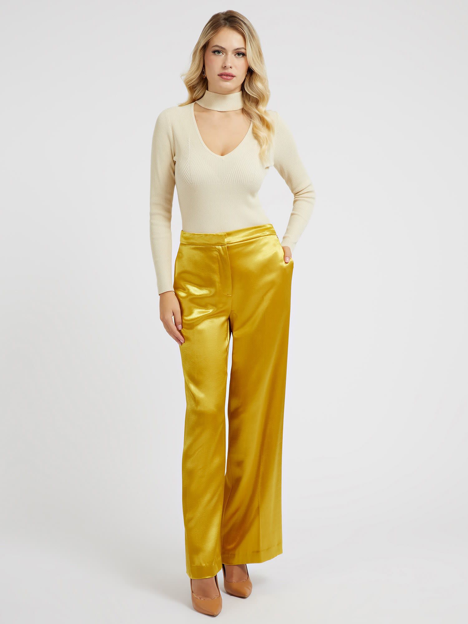 Satin flared trousers hotsell