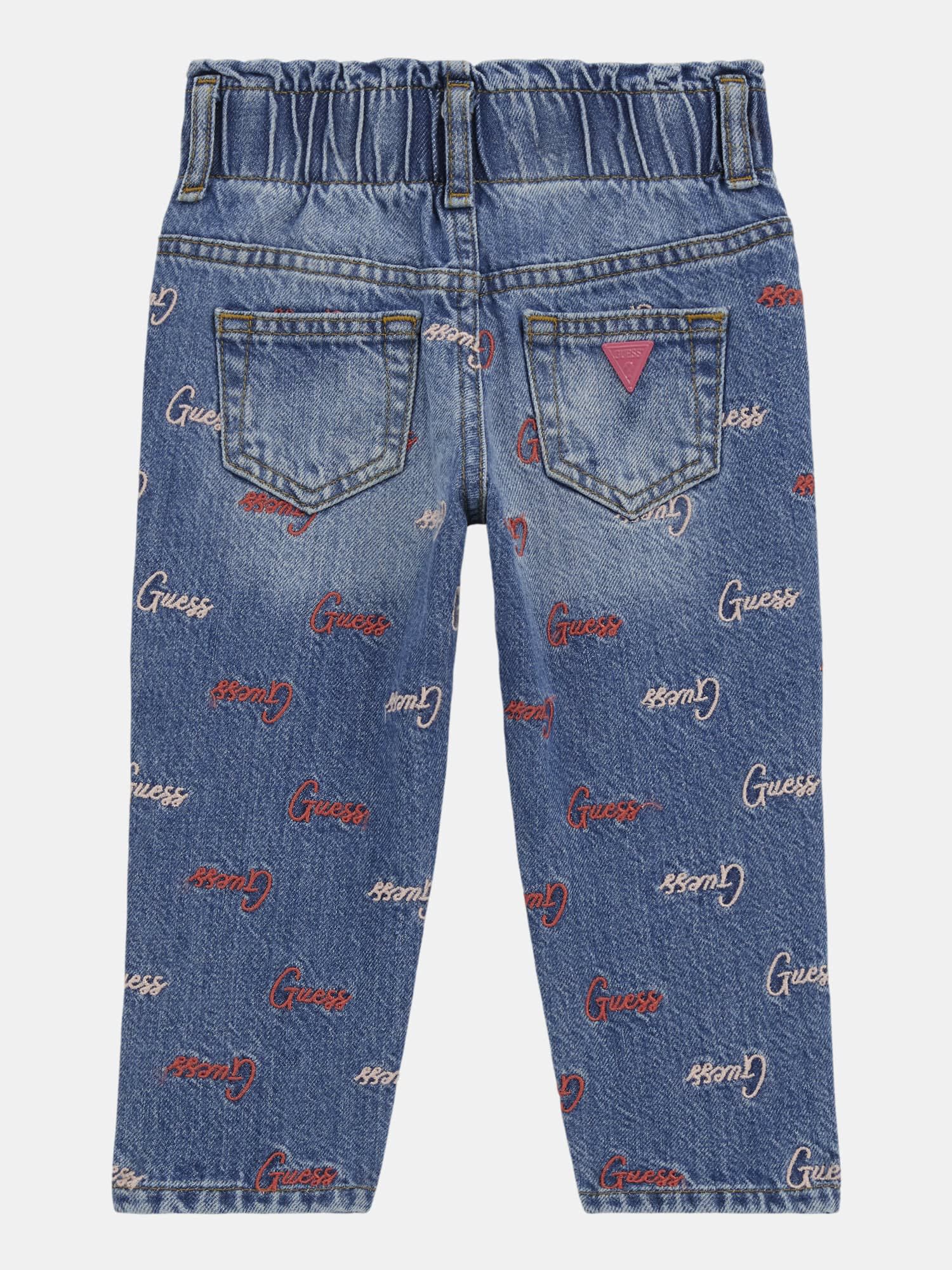 Shop GUESS Online All over logo embroidery denim pant