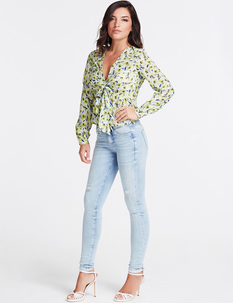 All Over Print Knotted Blouse