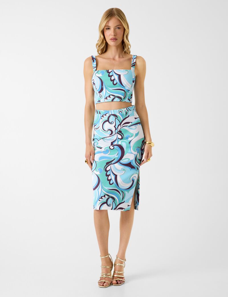 guess marciano all over print midi skirt