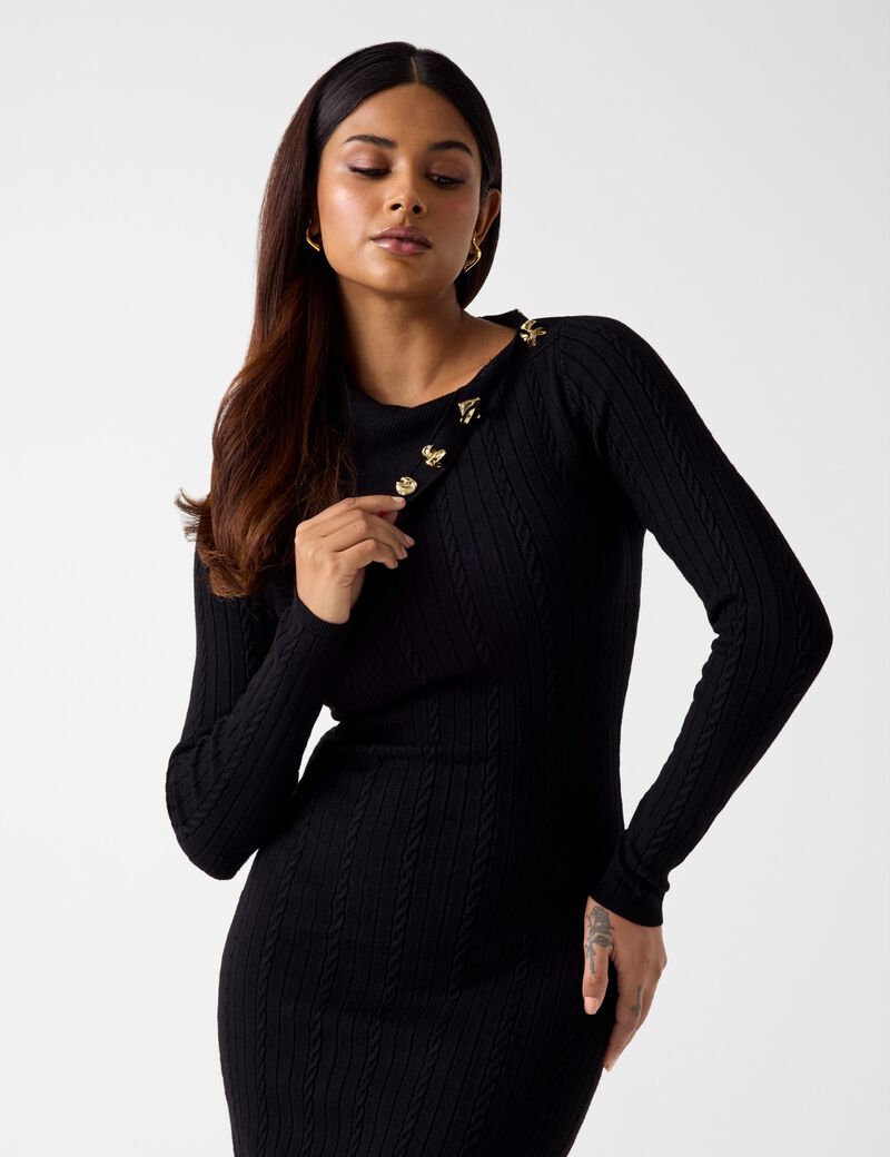 Asymmetric neck midi dress