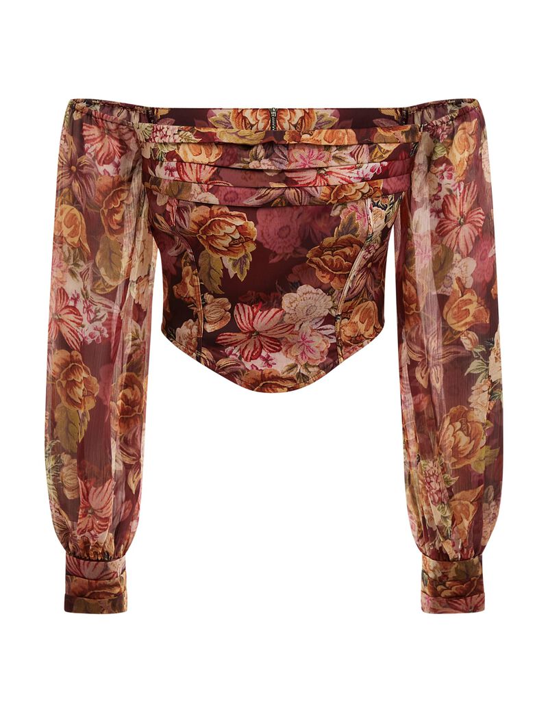 Earth Print Ruched Bustier Top