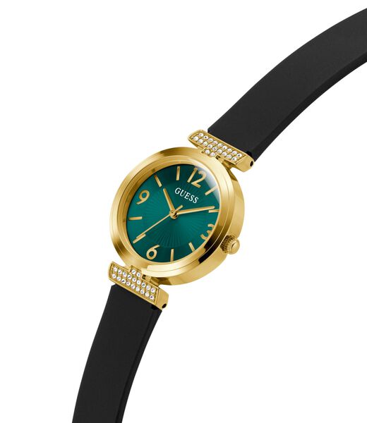 guess ladies black gold tone analog watch