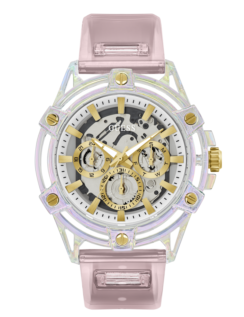 Mens Pink Clear Multi-function Watch