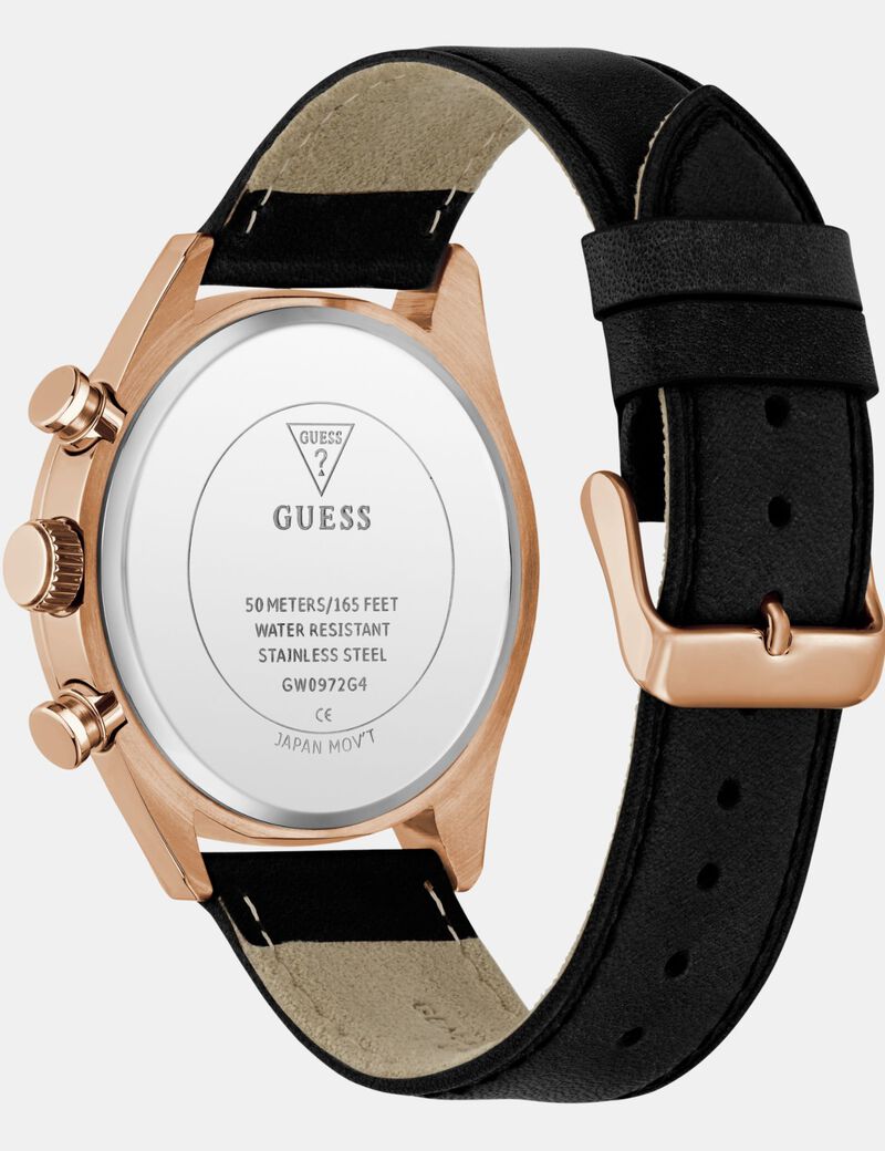 Mens Black Rose Gold Tone Multi-function Watch