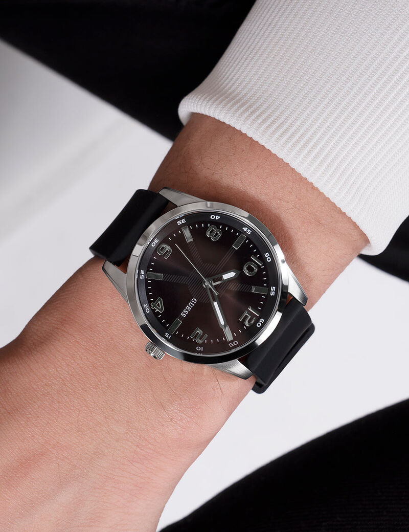 Mens Black Silver Tone Analog Watch