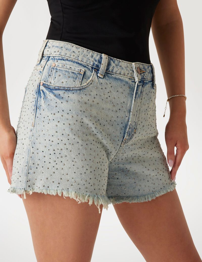 Rhinestone polka-dot jean shorts