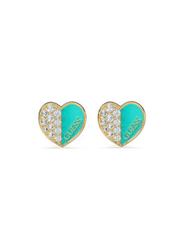 Guess Lovely Pave Heart Charm Turquoise Studs