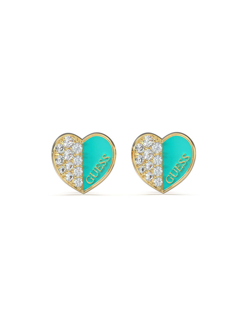 Guess Lovely Pave Heart Charm Turquoise Studs