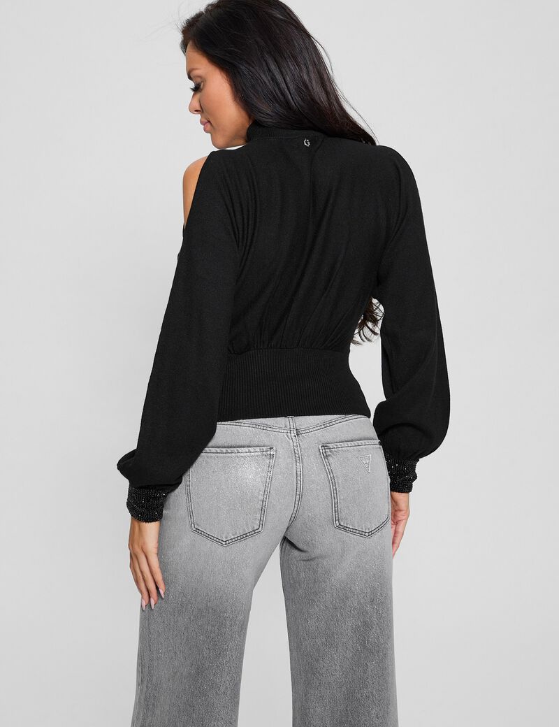 سترة بأكمام مرصعة بأحجار الراين