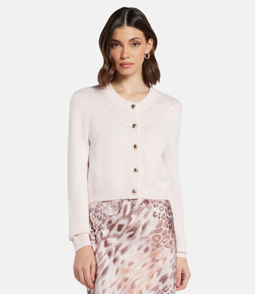 Open-knit cropped cardigan sweater