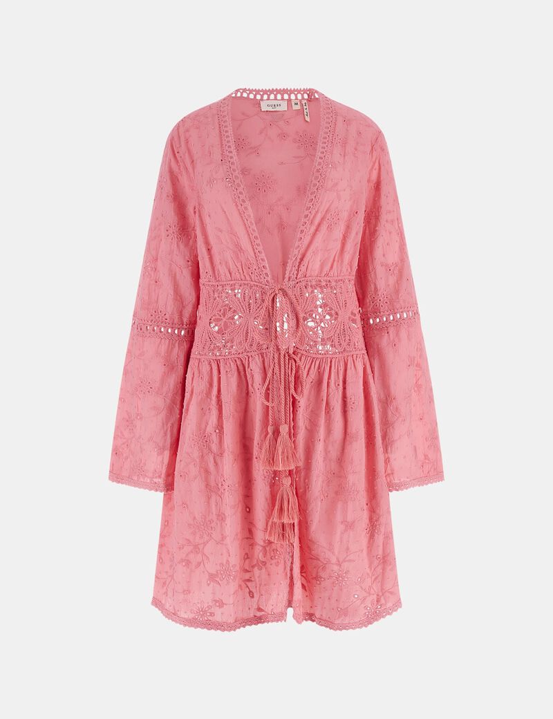 Open-work embroidery kimono