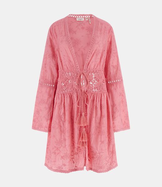 Open-work embroidery kimono