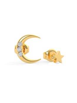Gold Moon And Star Stud Earrings