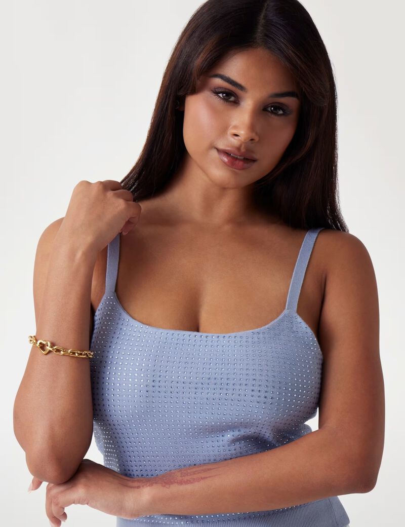 Rhinestones cropped tank top