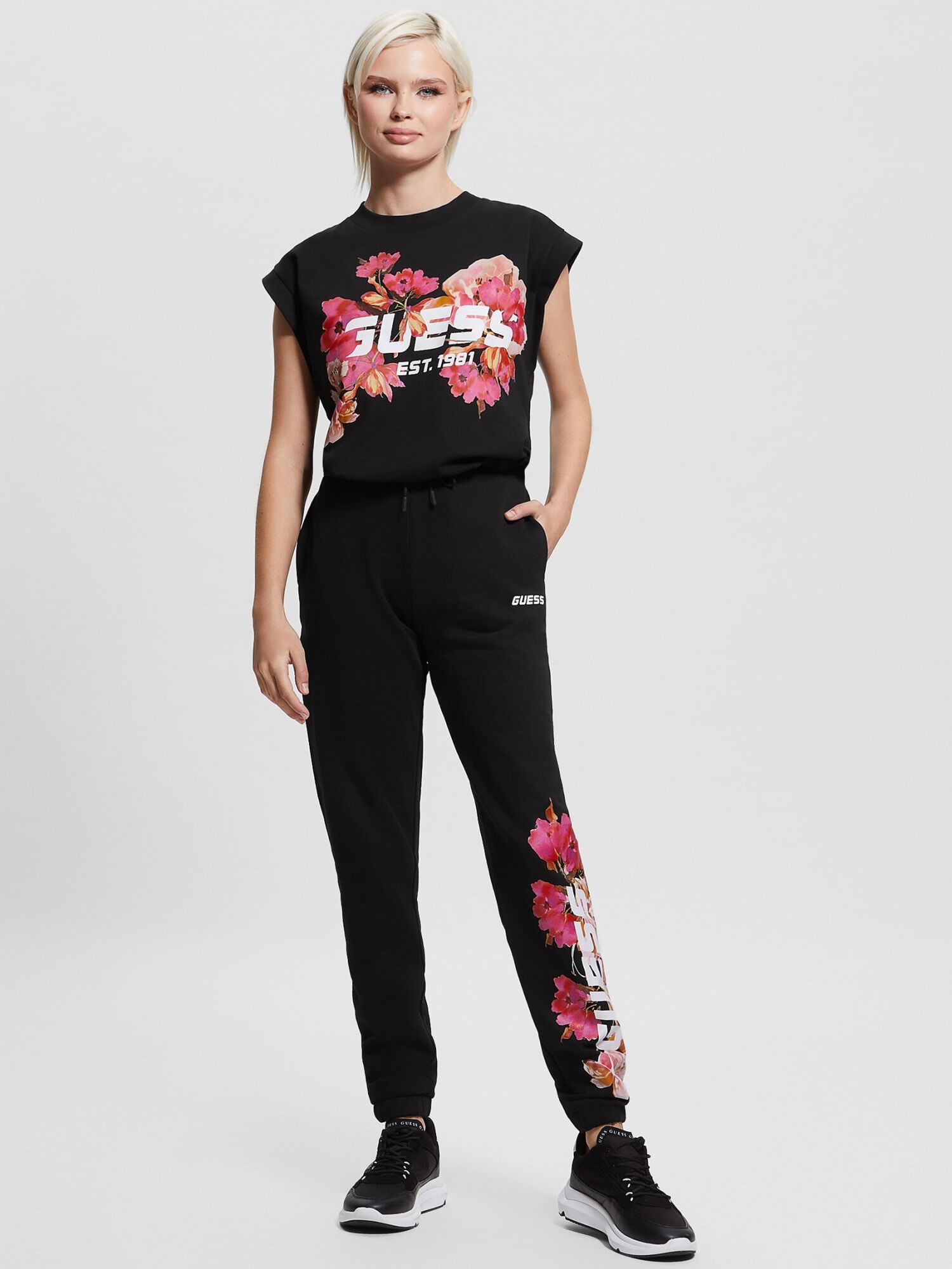 Shop GUESS Online Front Floral Logo Crop Top