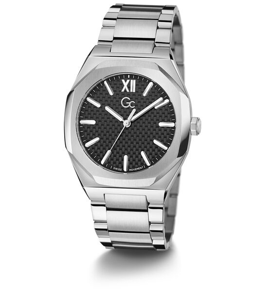 GW COUSSIN SLEEK SLV CS BLK DL 42MM QTZ SLV SS BRCT FW23