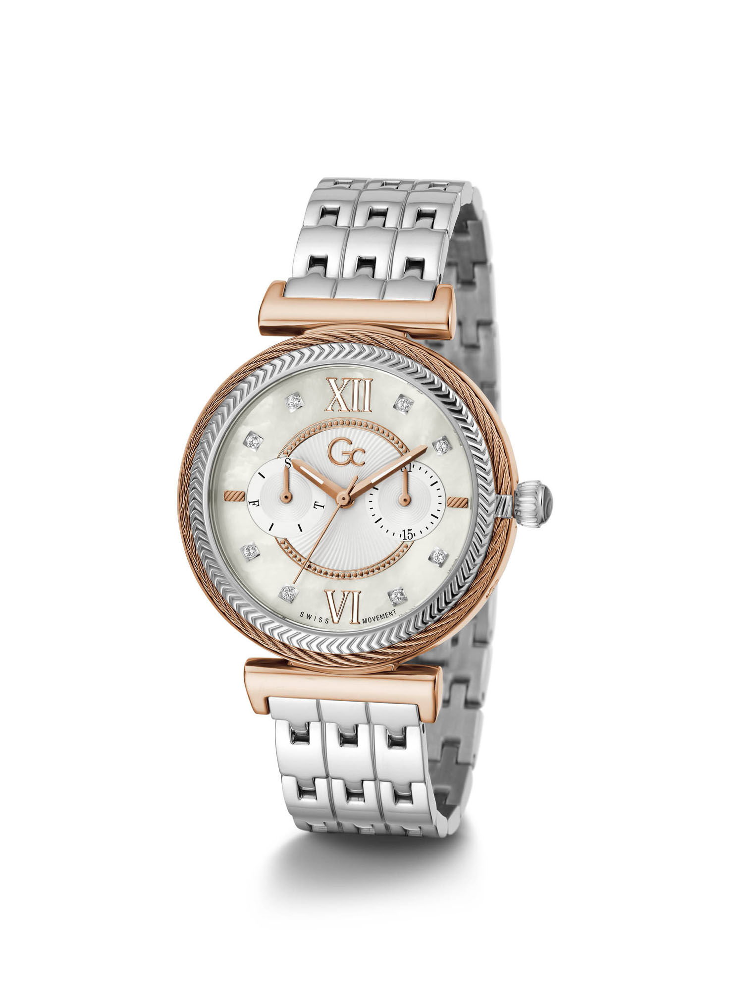 Gc Silver And Rose Gold Ladies Watch
