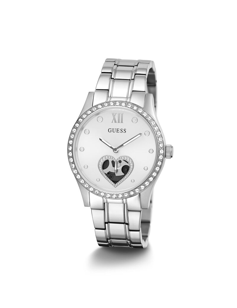 ساعة يد تناظرية مزينة بقلب ومُرصعة بالكريستال