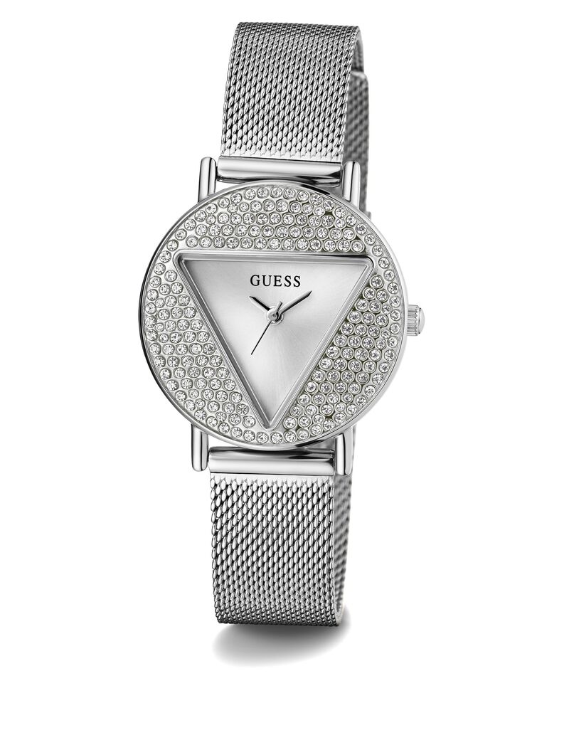 ساعة شبكية تناظرية كوارتز فضية اللون