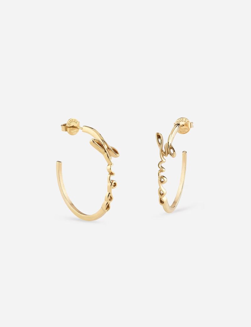 Shop GUESS 55MM GUESS LOGO SCRIPT HOOPS, Gold | GUESS UAE