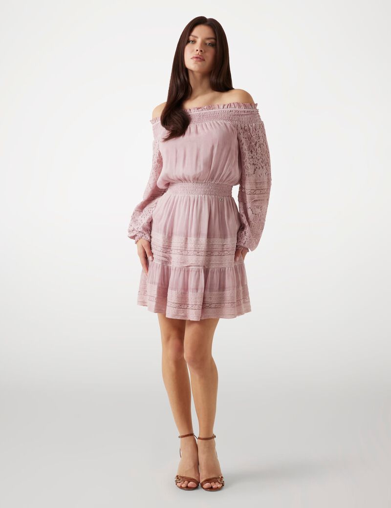 Silk-blend off-shoulder mini dress