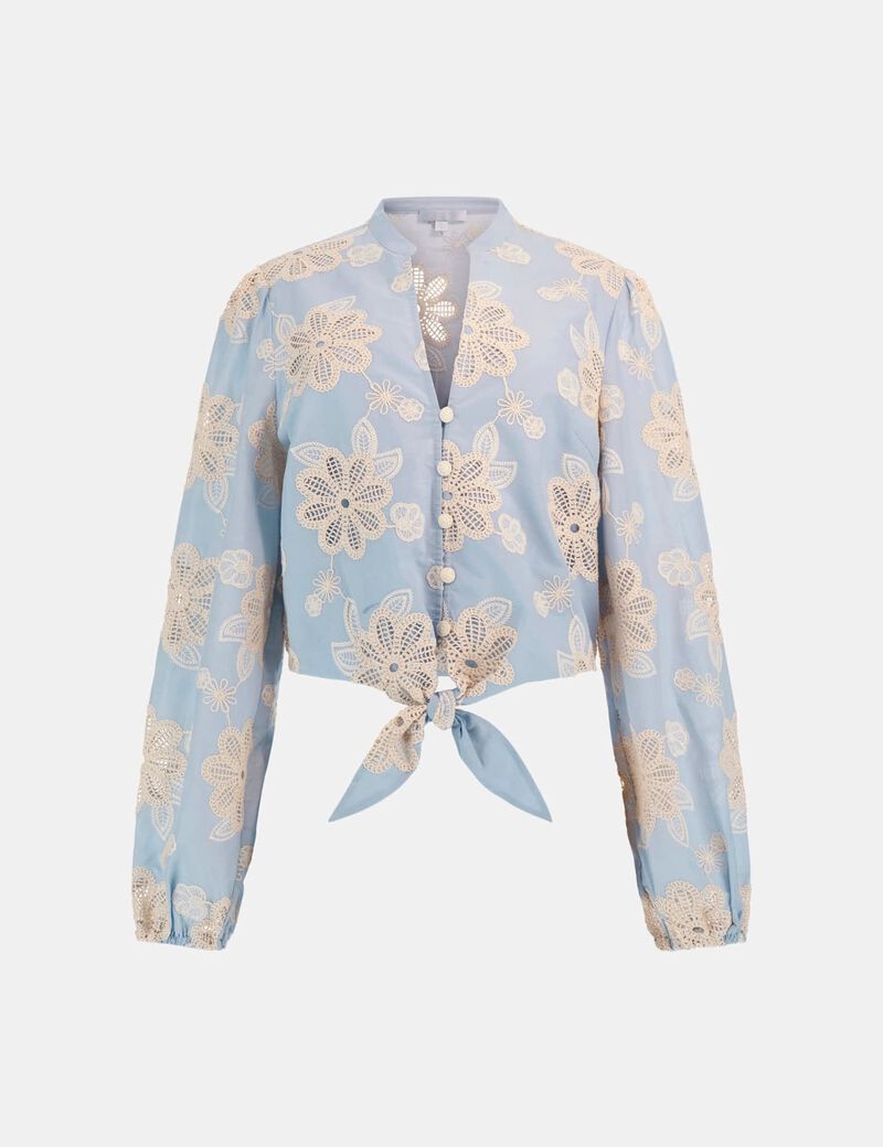 guess embroidered tie front blouse