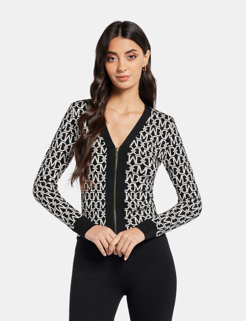 Allover jacquard long sleeve cardigan