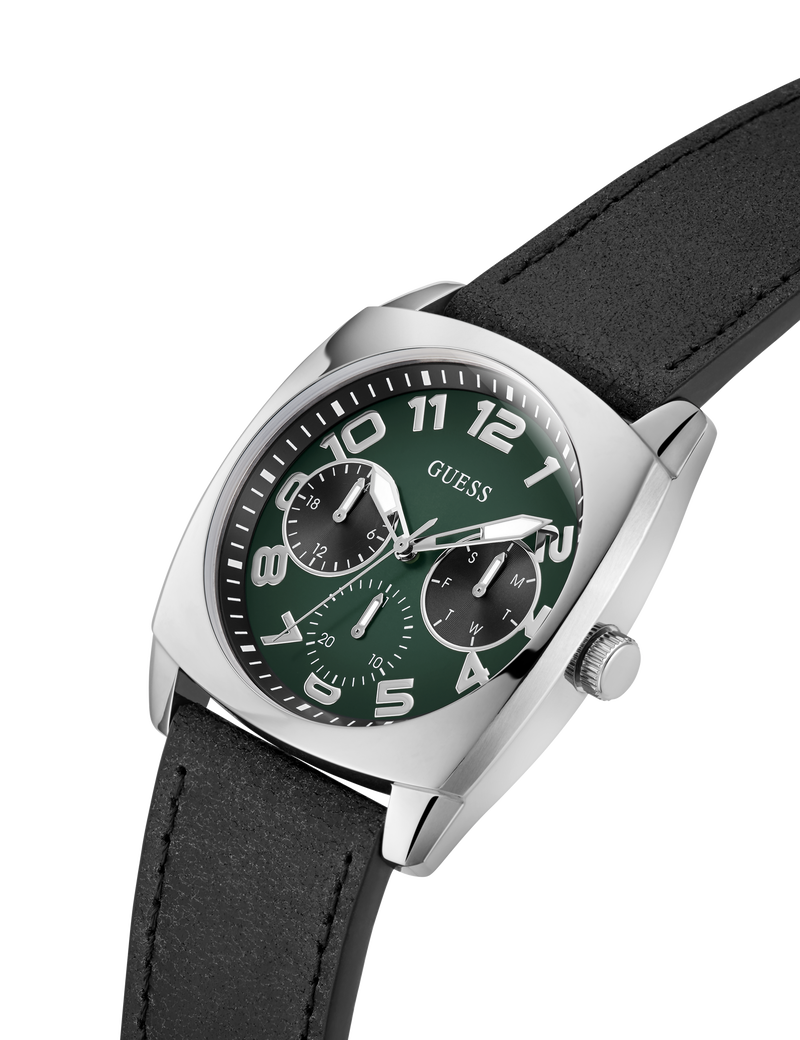 Mens Black Silver Tone Multi-function Watch