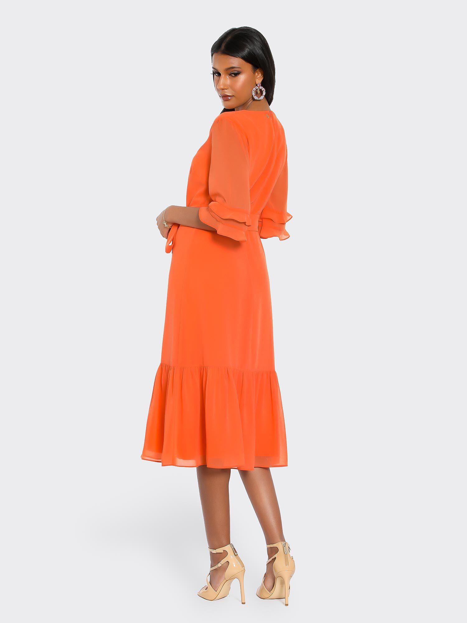 Orange ruffle cheap dress
